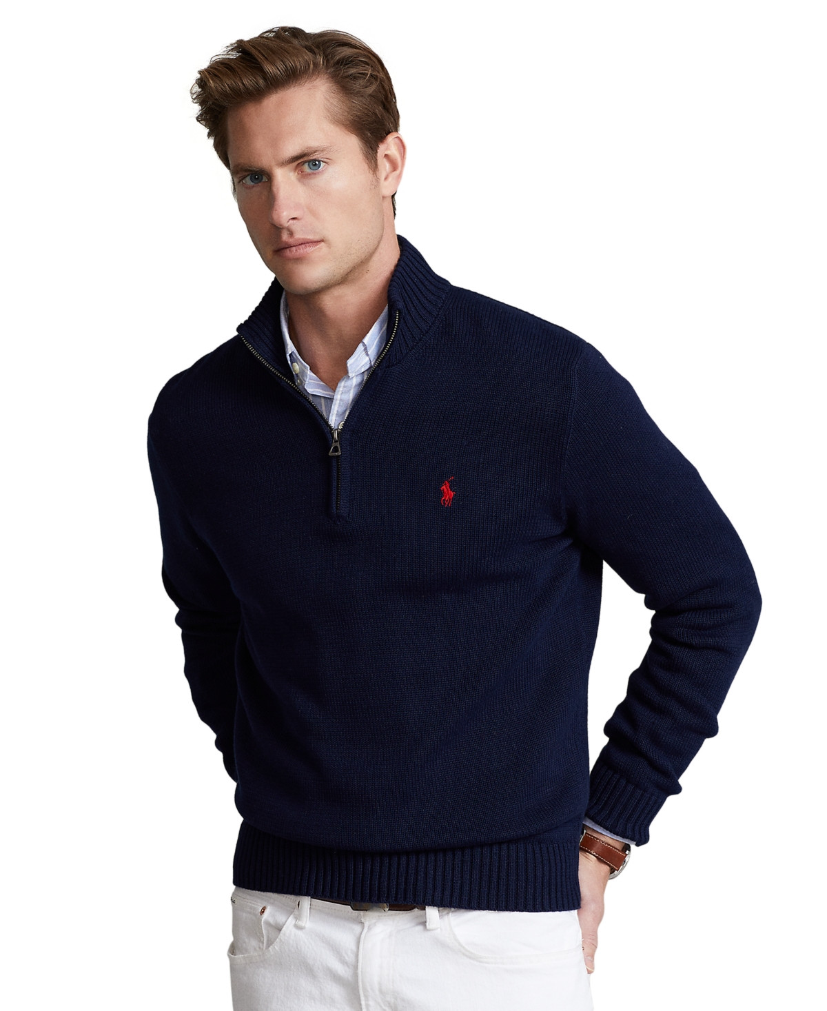 Polo Ralph Lauren Men's Cotton Quarter-Zip Sweater - Hunter Navy | Macy's