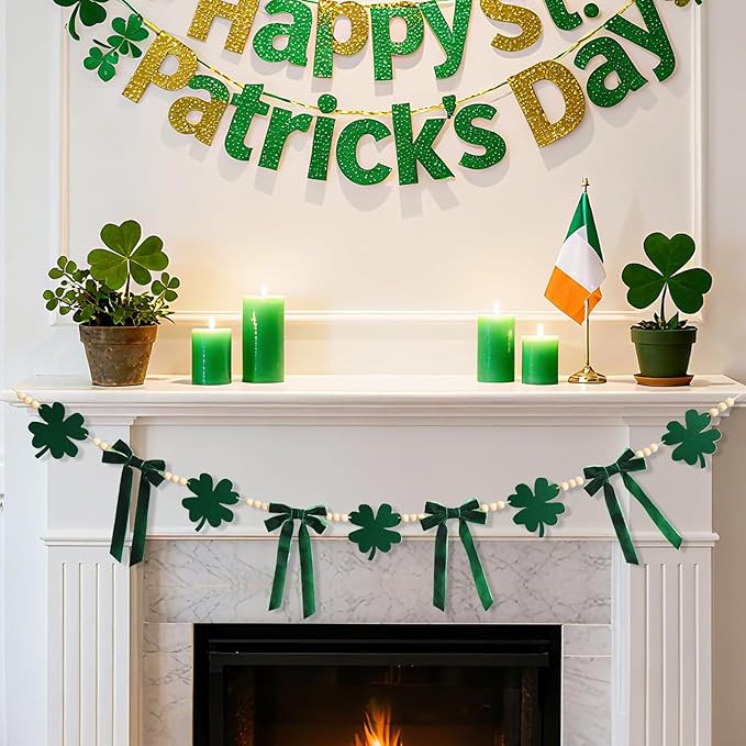 St. Patrick's Day Garland Decor, St. Patrick's Day Felt Shamrock Garland for Mantel, Felt Shamroc... | Amazon (US)