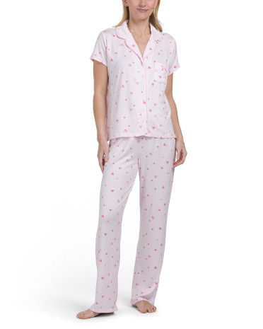 2pc Sketch Heart Short Sleeve Pajama Top And Pants Set | TJ Maxx