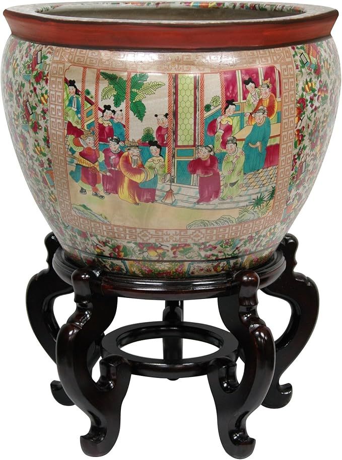 Oriental Furniture 14" Rose Medallion Porcelain Fishbowl | Amazon (US)