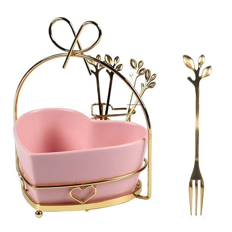 Ceramic Fruit Plate Heart-Shaped Gold Stand Snack Plate (Pink) | Walmart (US)