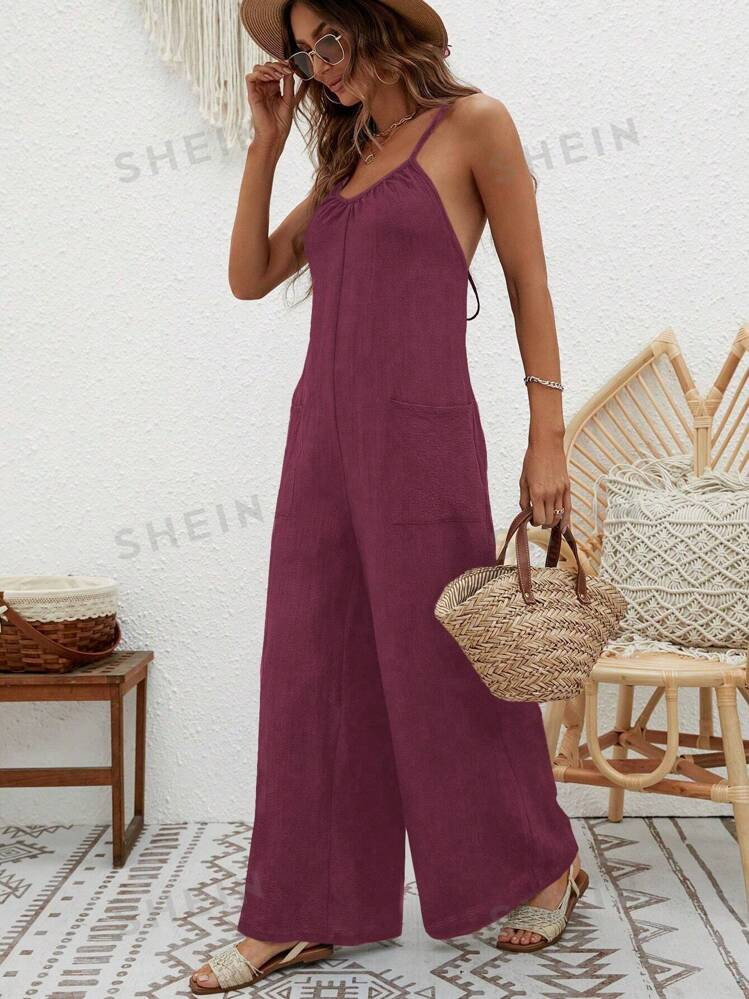 TrendsSHEIN VCAY Dual Pocket Wide Leg Cami Jumpsuit | SHEIN