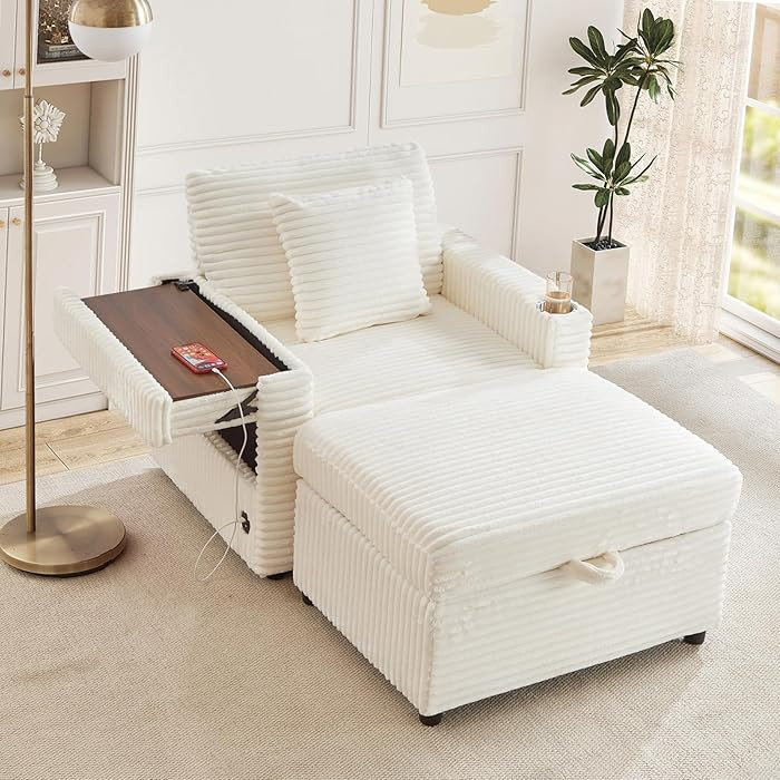 Antetek Single Chair and Ottoman Set, Modern Comfy Corduroy Cloud Fluffy Chaise Lounge Chair with... | Amazon (US)