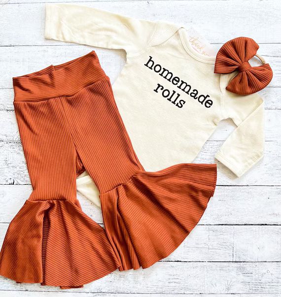 Homemade Rolls Thanksgiving Fall Outfit Baby Girl Fall Flare - Etsy | Etsy (US)