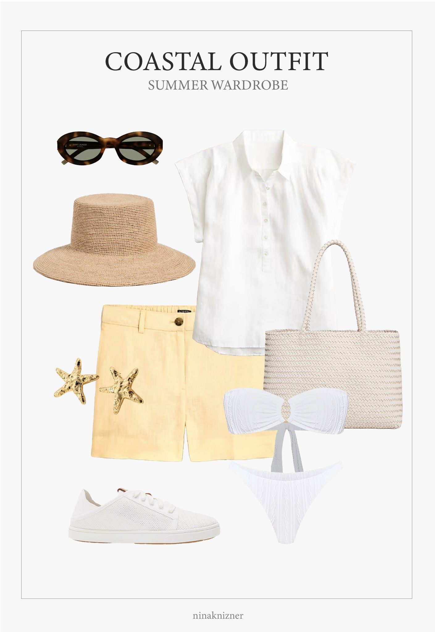 Summer Outfit for Coastal Days. Love this fit for hiking along the coast, sight seeing, and taking a dip in the ocean. The yellow/white color combo photographs great against green and blue backdrops. 

The butter yellow linen shorts and the white linen top are effortlessly chic. 

The ivory leather tote is big enough to carry a camera and beach towels and the white summer mesh sneakers are my comfiest shoes ever. Versatile fit you can wear for any day activity.

The straw hat can easily be swapped for a yellow, taupe, brown or white baseball cap.

Linen Shorts | Butter Yellow | Linen Shirt | Straw Bucket Hat | Summer Sneakers | Vacation Oufit

#LTKSeasonal #LTKActive #LTKTravel