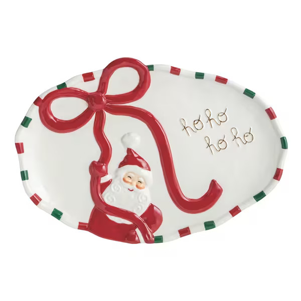 Mud Pie Hanging Bow Santa Platter in White | Dolomite | Mud Pie