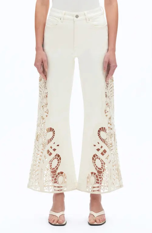 Bayeas High Waist Embroidered Wide Leg Jeans in Beige at Nordstrom, Size 32 | Nordstrom