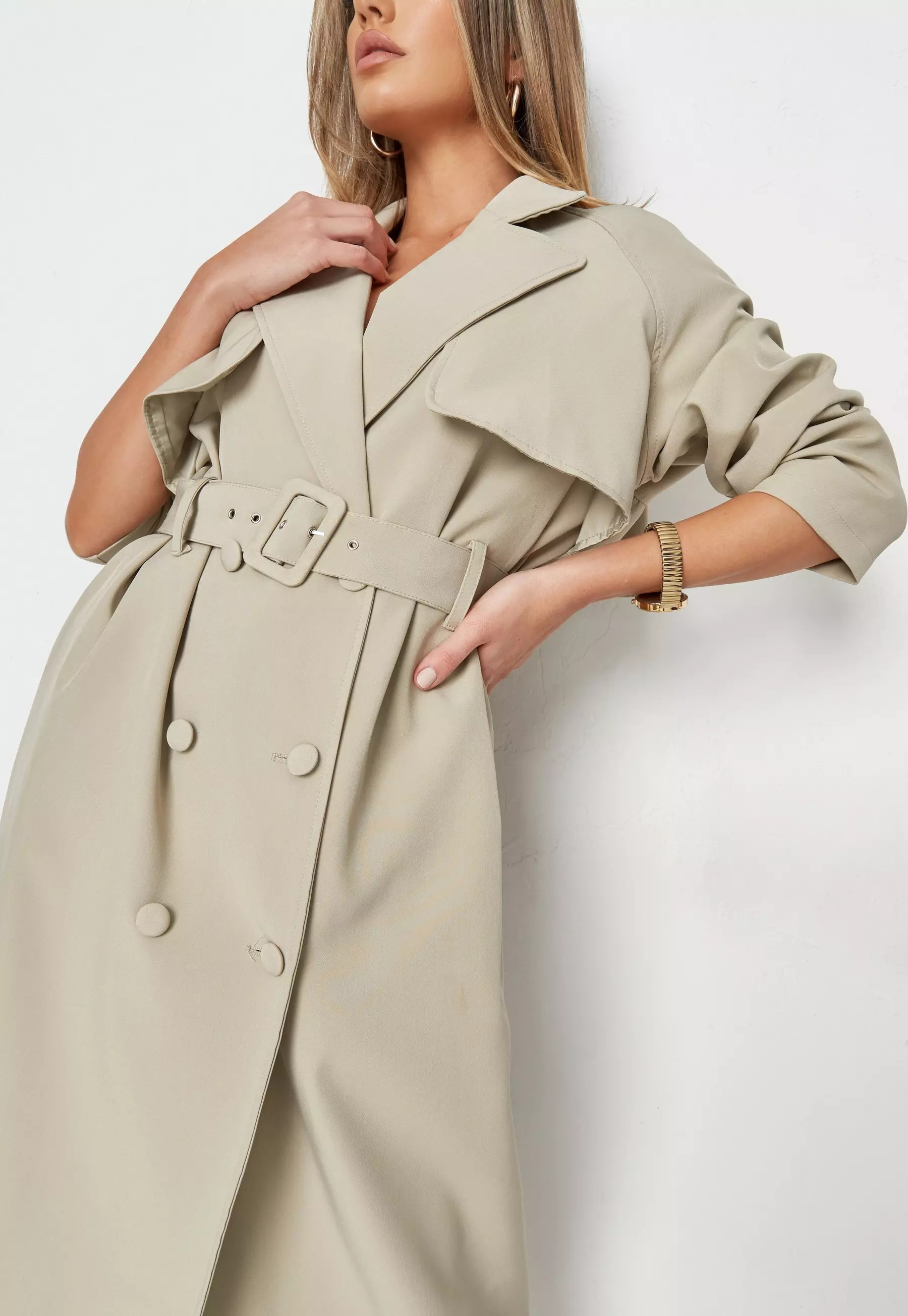 Premium Sage Covered Buckle Trench Coat | Missguided (US & CA)