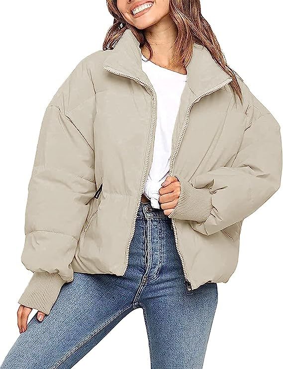MEROKEETY Women's Winter Long Sleeve Zip Puffer Jacket Baggy Short Down Coats | Amazon (US)