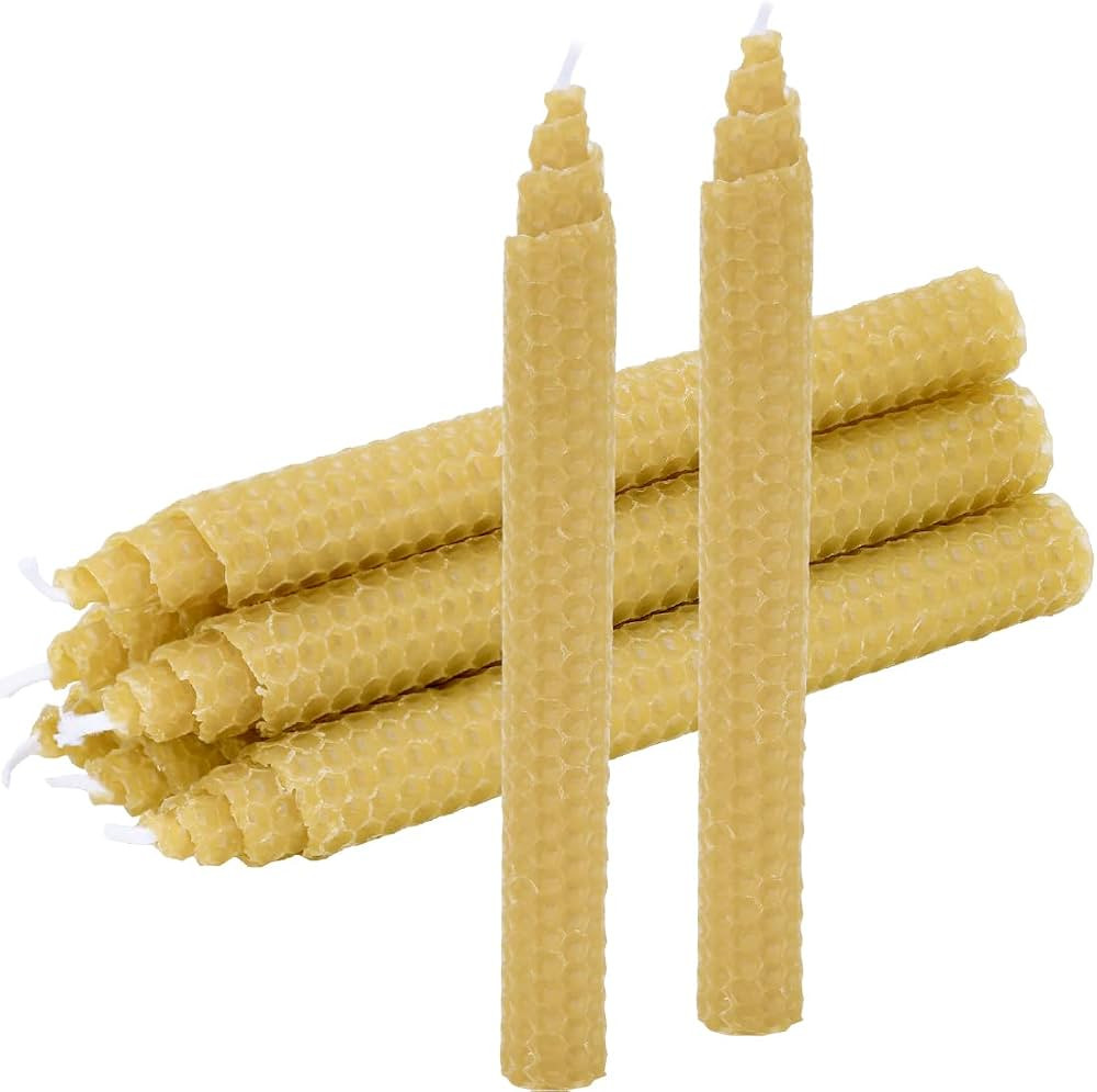 DEYBBY Honeycomb Beeswax Taper Candles,6 Smokeless Non-Toxic Hand-Rolled Bee Wax Candles Cone Top... | Amazon (US)