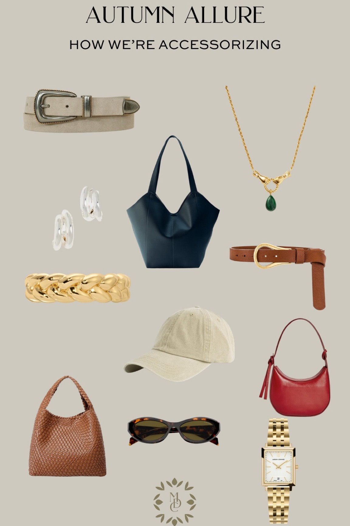 All the fall finds for accessories. We  are loving golds, pops of reds and elevated neutrals