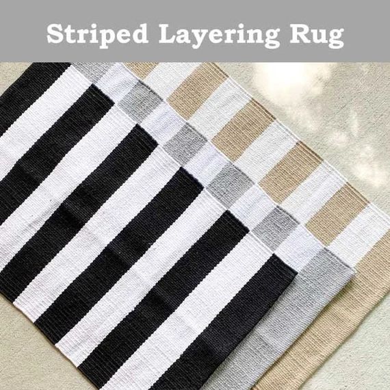 Striped Doormat/ Black White Grey Tan Layered Rug | Etsy | Etsy (US)