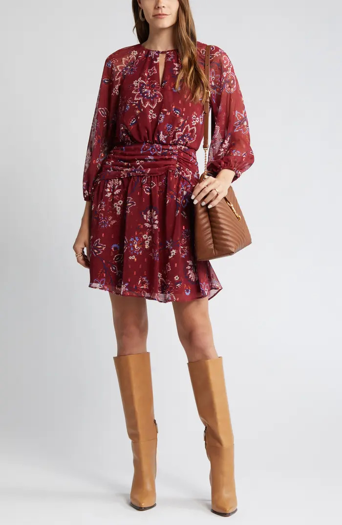 Vince Camuto Floral Print Metallic Clip Dot Chiffon Dress | Nordstrom | Nordstrom