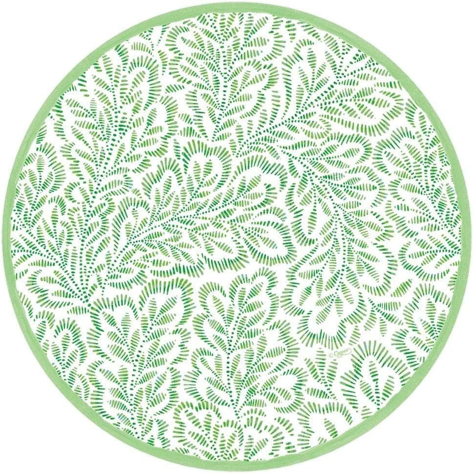 Caspari Block Print Leaves Round Paper Placemats in Green, 12 Per Package | Amazon (US)