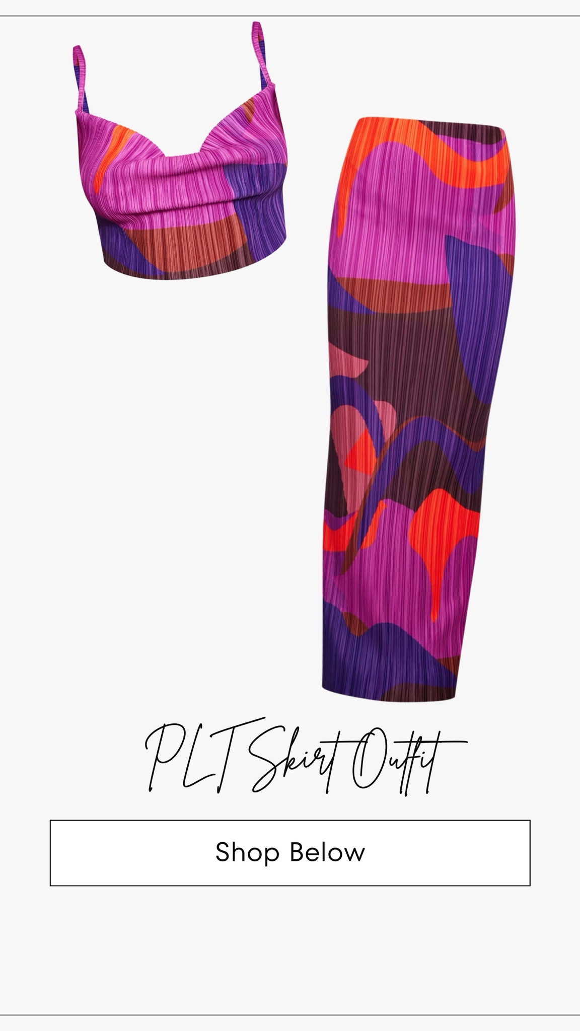 Super cute pink and purple printed skirt set from pretty little thing. I recommend sizing up in both the top and the skirt!

#LTKstyletip