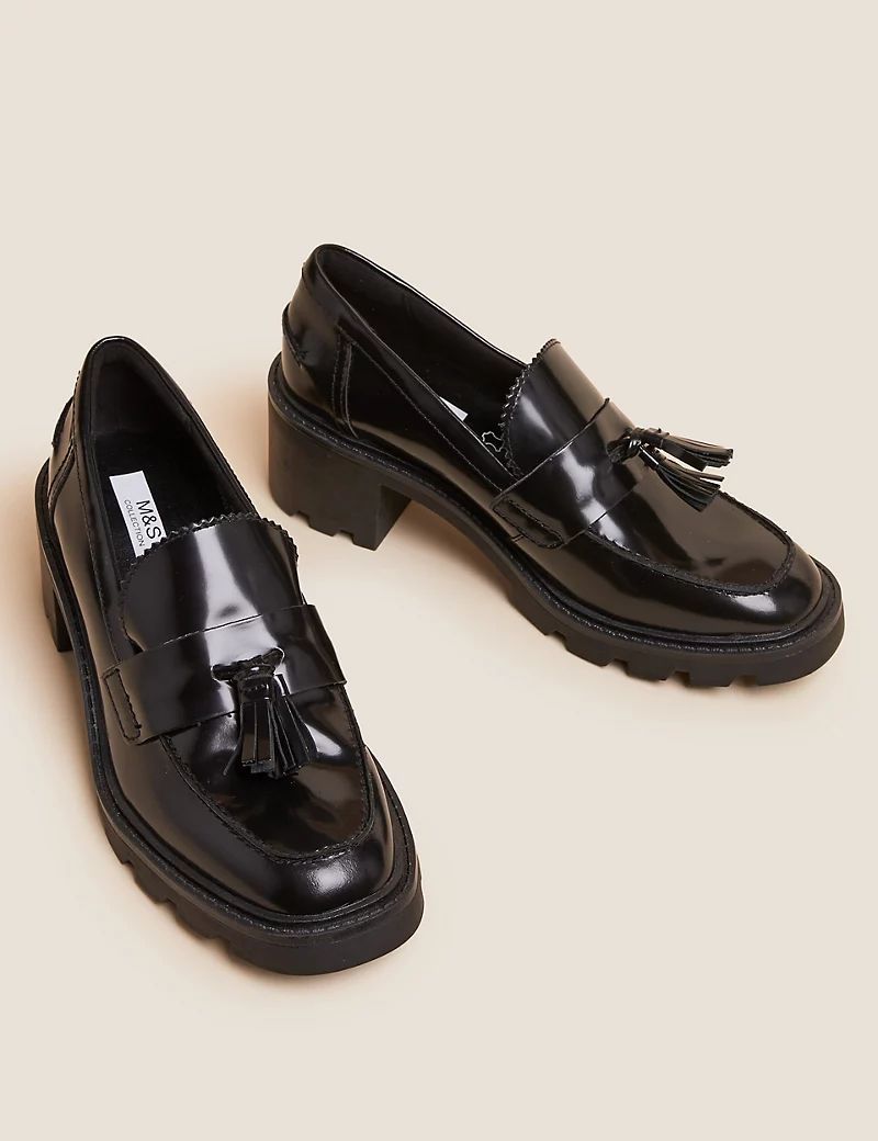 Leather Tassel Block Heel Loafers | Marks & Spencer (UK)