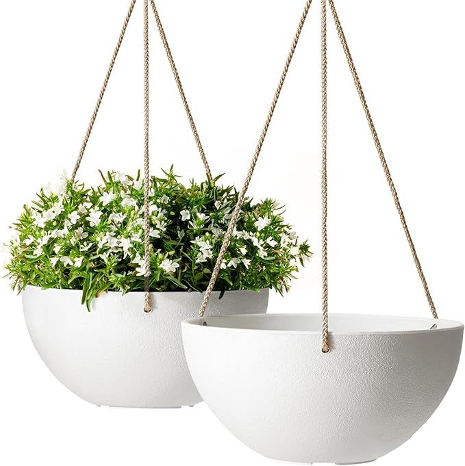 LA JOLIE MUSE White Hanging Planter Basket - 10 Inch Indoor Outdoor Flower Pots, Plant Containers... | Amazon (US)