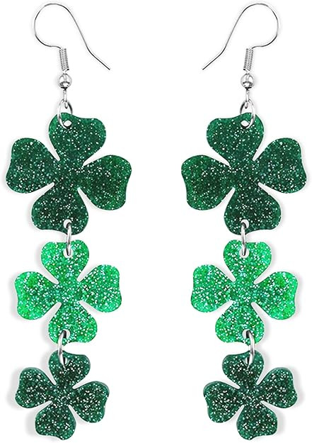4E's Novelty St Patricks Day Large Acrylic Green Shamrock Earrings for Women - Cute Sparkly Lucky... | Amazon (US)