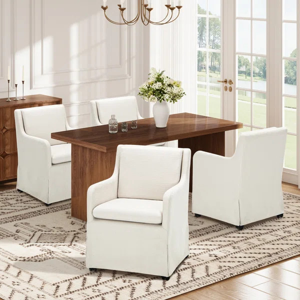Upholstered Dining Armchair with Casters | Wayfair North America