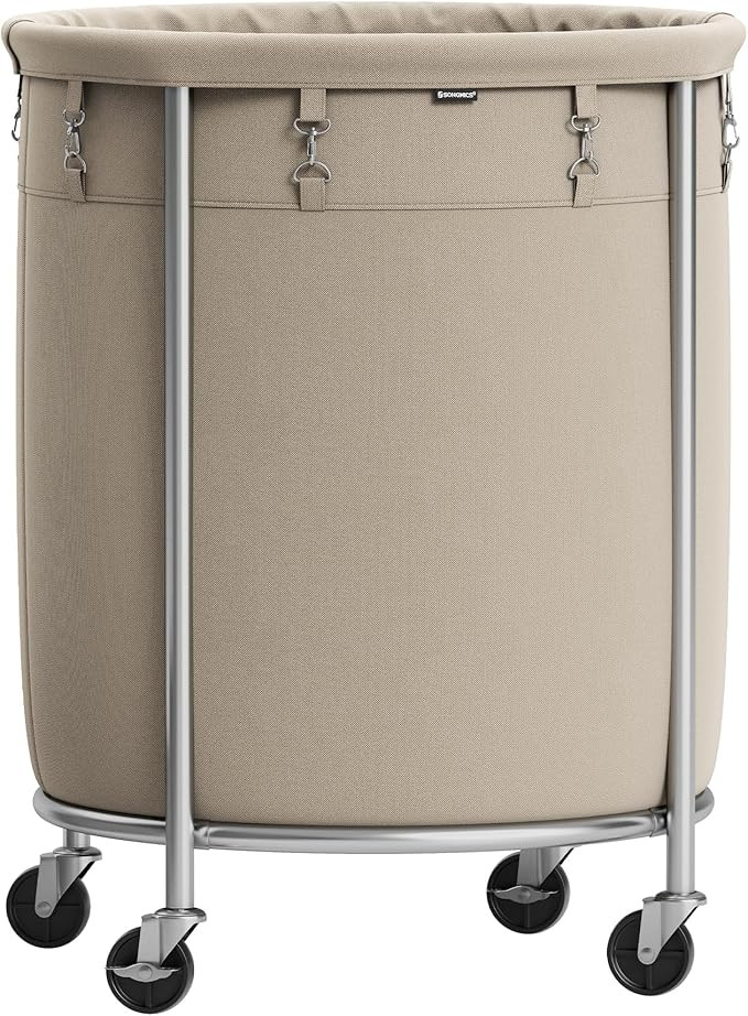 SONGMICS Laundry Basket with Wheels, Rolling Laundry Hamper, 45 Gal., Round Laundry Cart with Ste... | Amazon (US)