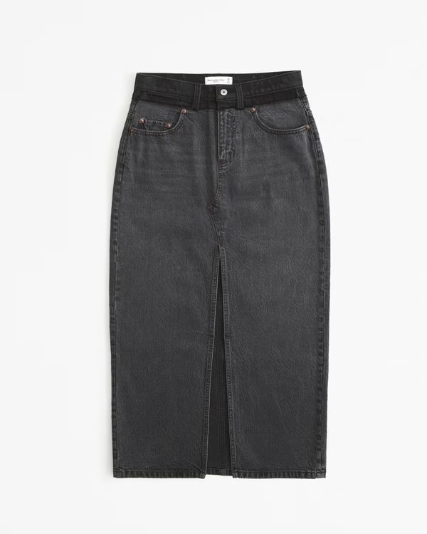 Stacked Waistband Denim Maxi Skirt | Abercrombie & Fitch (US)