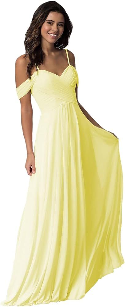 Miao Duo Off Shoulder Long Bridesmaid Dresses 2024 with PocketsChiffon A Line Formal Dress for Wo... | Amazon (US)