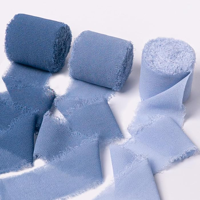 Chiffon Ribbon, Dusty Haze Pastel Blue 1.5''x21Yd Frayed Fringe Silk Ribbons for Gift Wrapping, H... | Amazon (US)