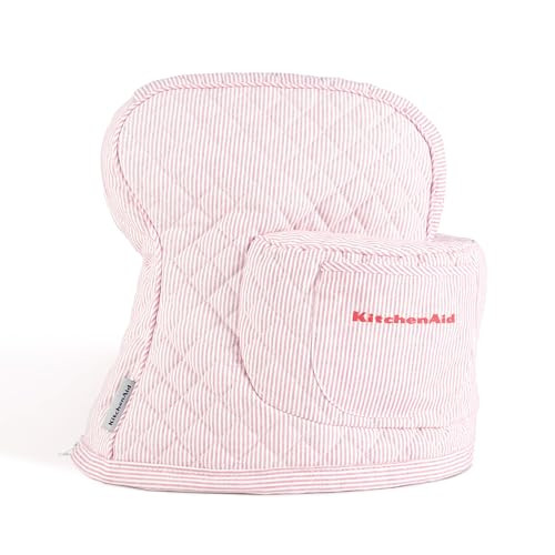 KITCHENAID Fitted Tilt-Head Stand Mixer Cover with Storage Pocket, Quilted 100% Cotton,14.4"x18"x10", Ticking Stripe Hibiscus Pink | Amazon (US)