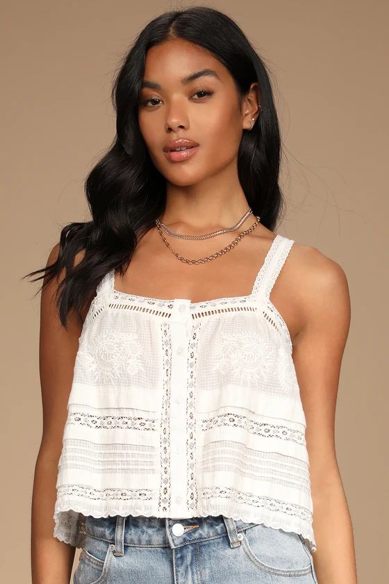 Sweet by Design Ivory Lace Embroidered Button-Up Tank Top | Lulus (US)