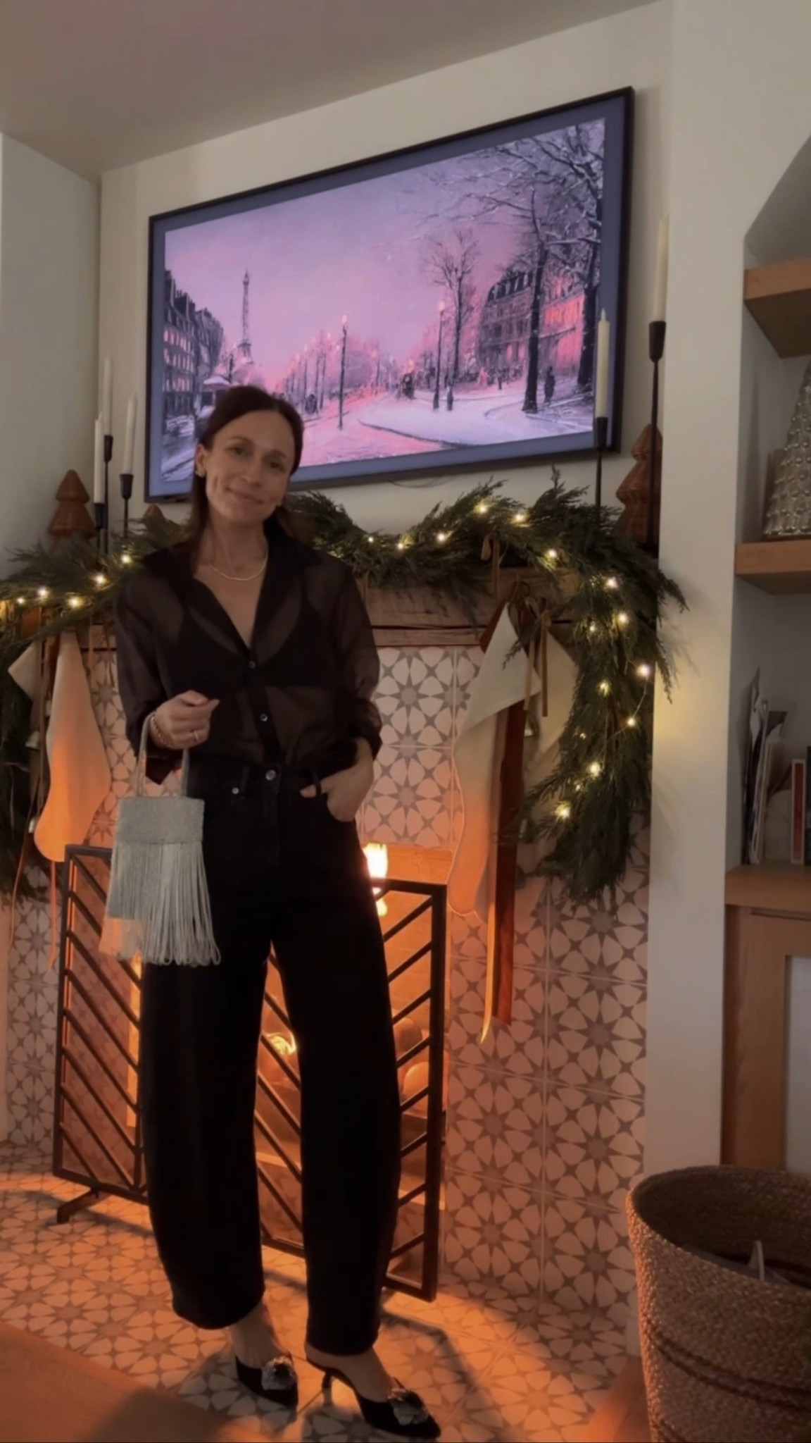 All black holiday outfit 
Love this silver beaded bag can also wear in the summer with straps sandals and a beautiful flowy dress 

#LTKHoliday #LTKOver40