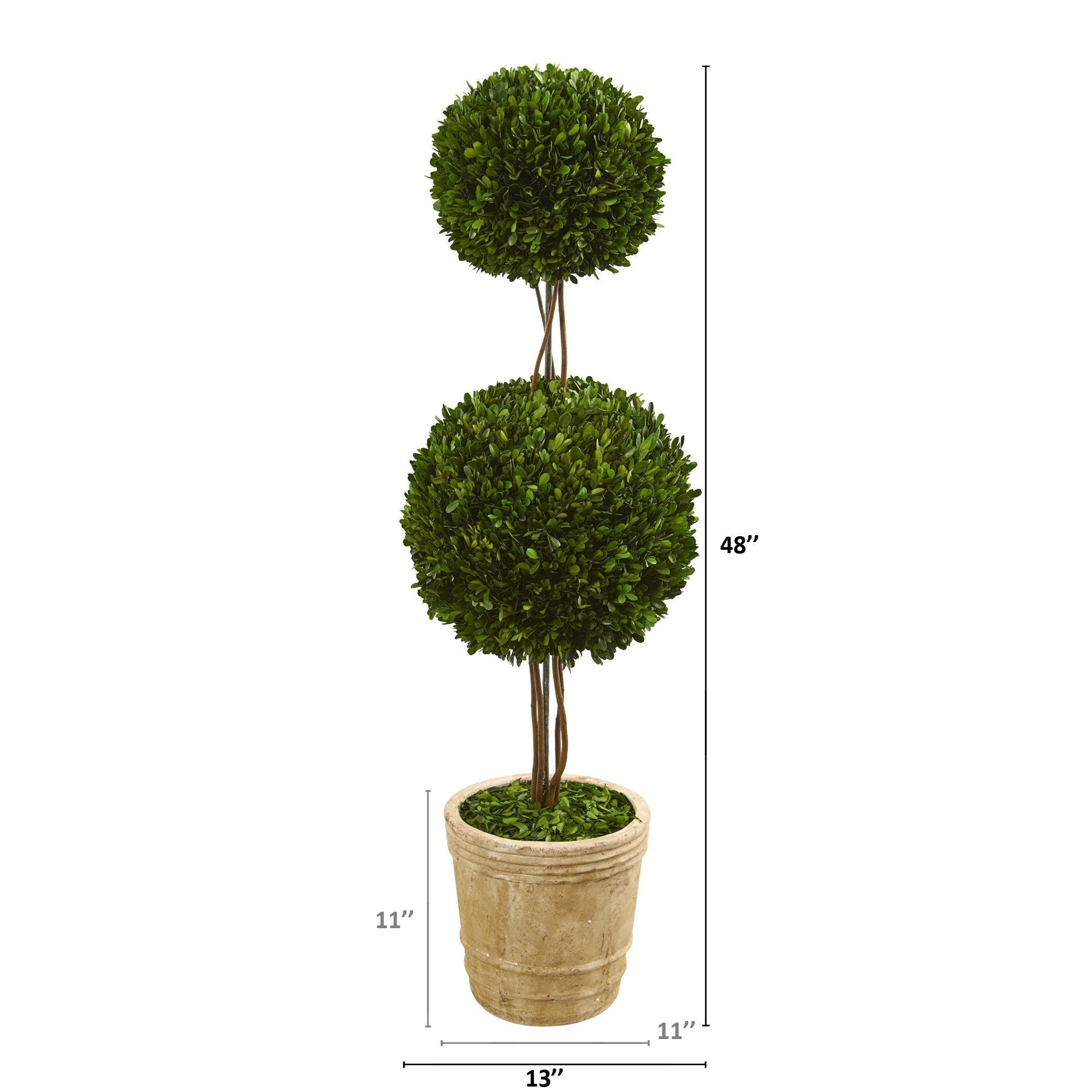 4’ Preserved Boxwood Double Ball Topiary Tree in Planter | Nearly Natural | Nearly Natural