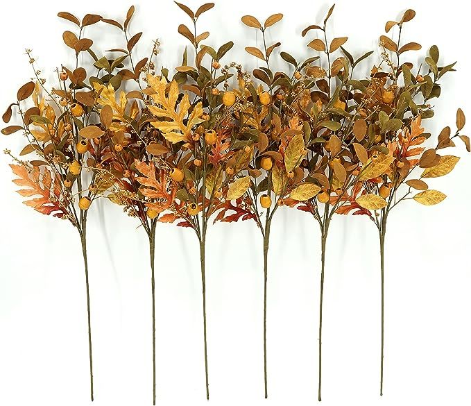 WreathDream 6 pcs 27" Fall Stems Artificial Eucalyptus Stems with Small Pumpkins and Eucalyptus L... | Amazon (US)