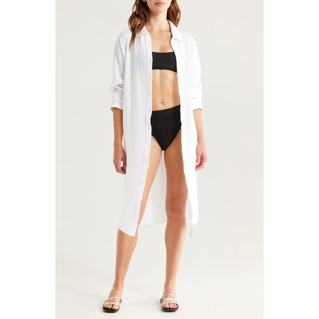 Nordstrom Cotton Gauze Cover-Up Shirtdress in White at Nordstrom, Size Medium | Nordstrom