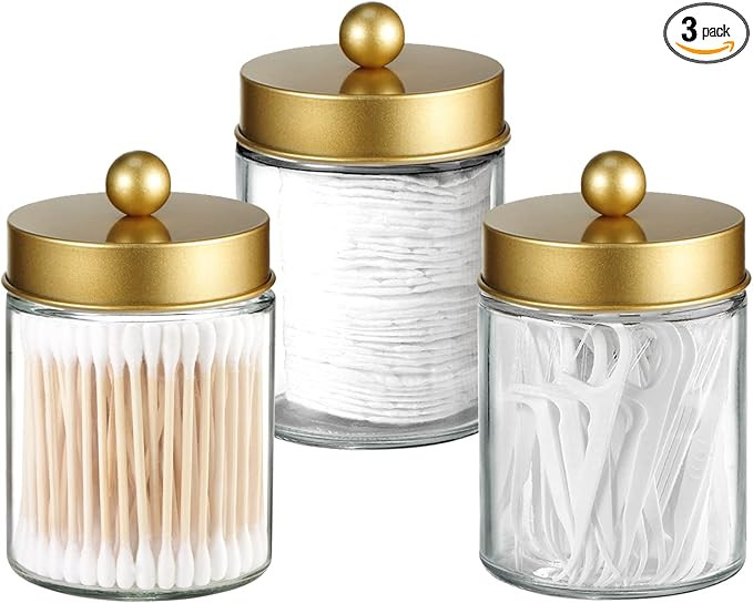 Apothecary Jar Canisters Bathroom Vanity Organizer - Qtip Holder Storage Organizer Countertop Can... | Amazon (US)