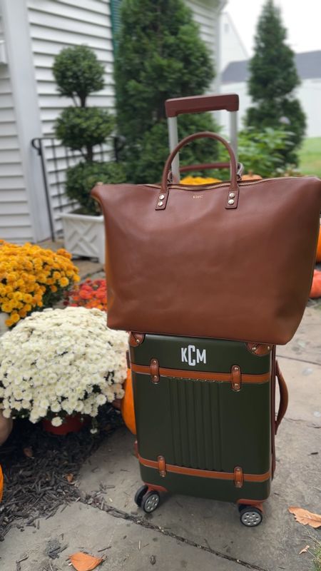 My new favorite luggage for fall travel. This chestnuts leather weekender is beautiful and fits perfectly atop this green carry on luggage. 

#LTKover40 #LTKGiftGuide #LTKtravel