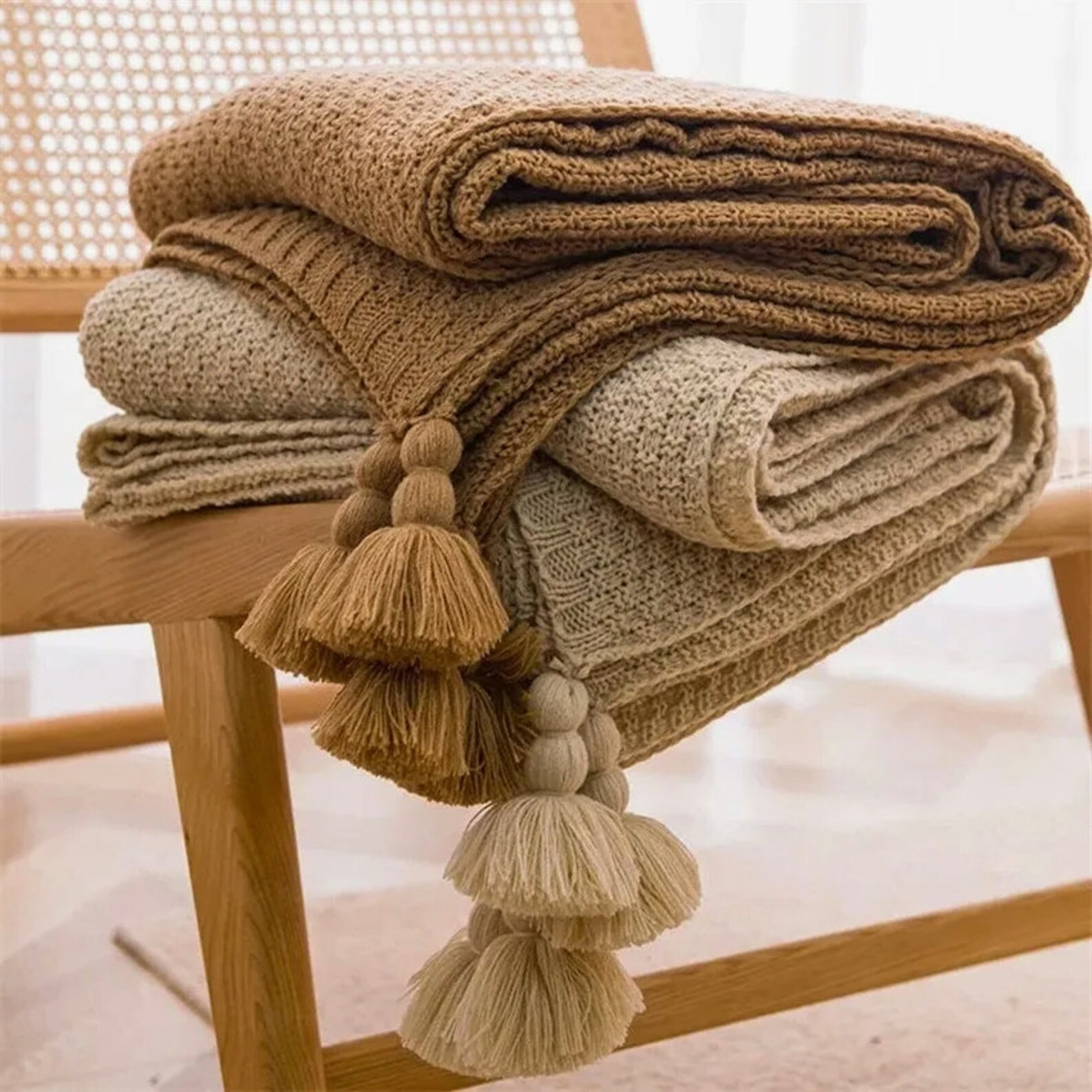 Knitted Throw Blanket With Tassel Decor Throw Decorative - Etsy | Etsy (US)