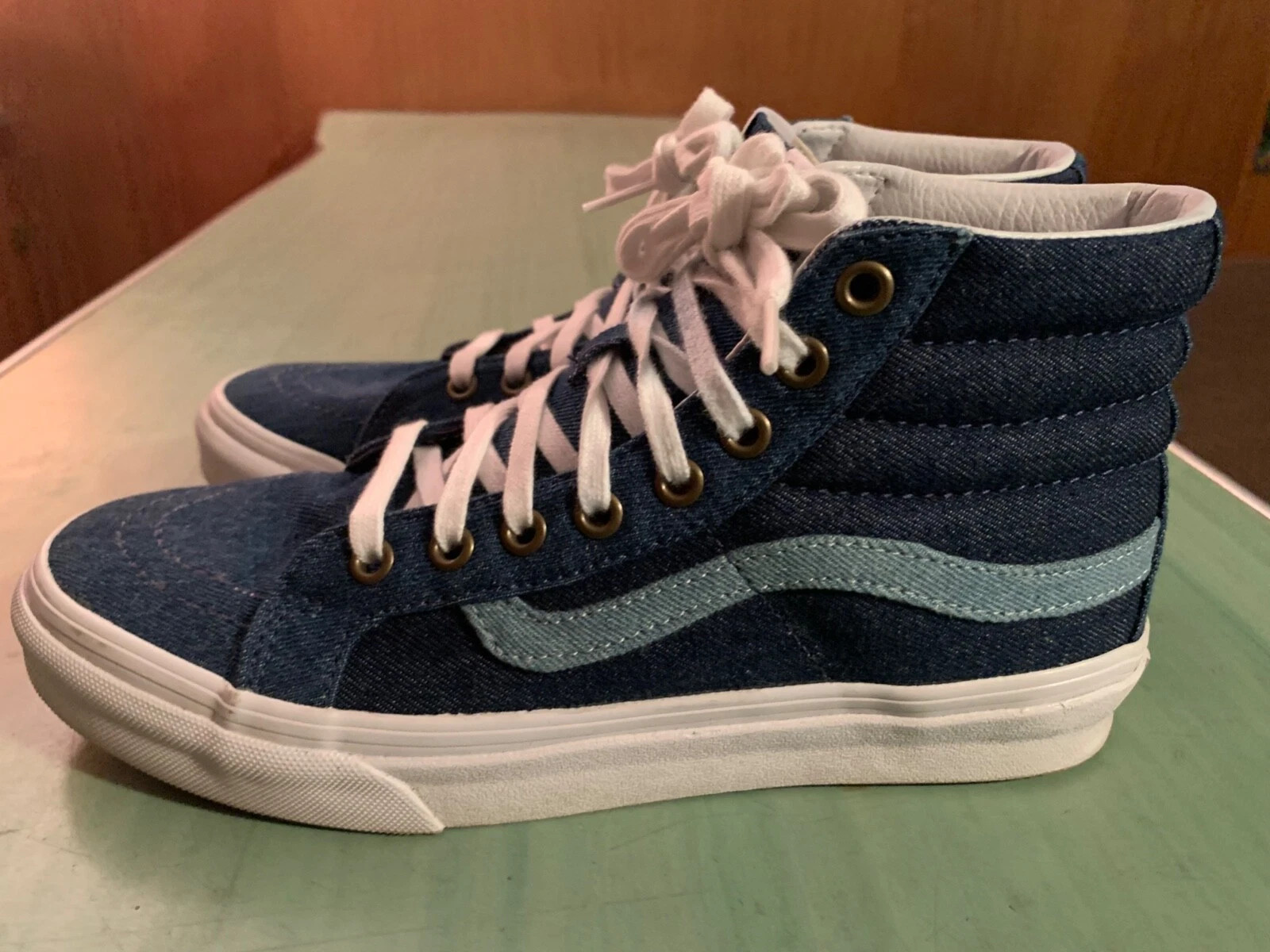 Furgonetas de mujer Denim azul Zapatos de skateboard de alta altura tamaño 7.5 USADO UNA VEZ | eBay US