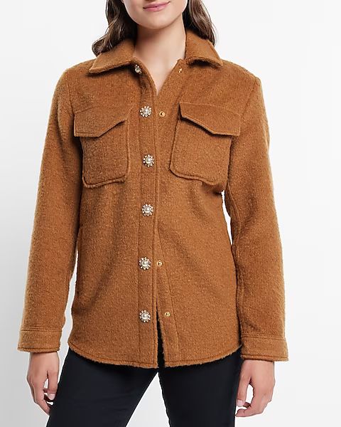 Boucle Embellished Button Oversized Shacket | Express