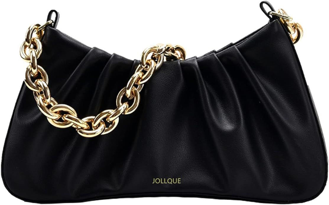 JOLLQUE Shoulder Bag for Women,Small Leather Handbag Purse,Gold Chain Clutch | Amazon (US)