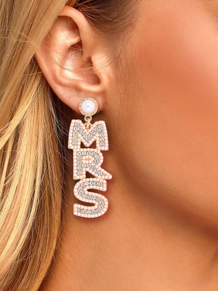 Rhinestone Decor Faux Pearl Letter Drop Earrings | SHEIN