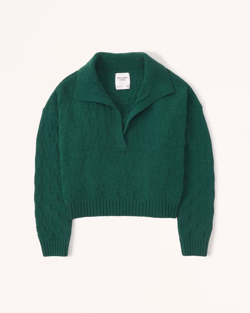 Abercrombie & Fitch Women's Checkerboard Stitch Notch-Neck Sweater in Green - Size M | Abercrombie & Fitch (US)