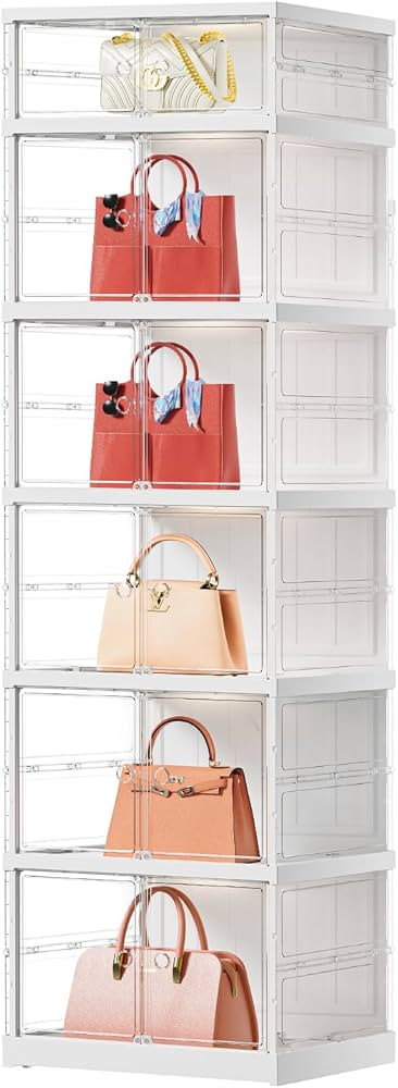 6 Cube Clear Handbag Storage Organizer for Closet,Large Plastic Handbag Display Case With Wheels,... | Amazon (US)