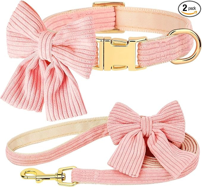 Didog Cute Dog Collar and Leash Set with Large Bowtie, Pink, S | Amazon (US)