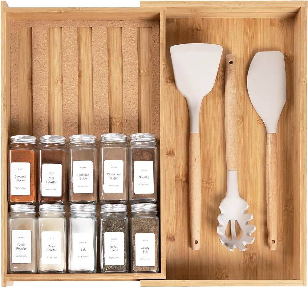 Spice Drawer Organizer with Expandable Storage. Holds up to 15 Spice Jars (Not Included), Non-Sli... | Amazon (US)