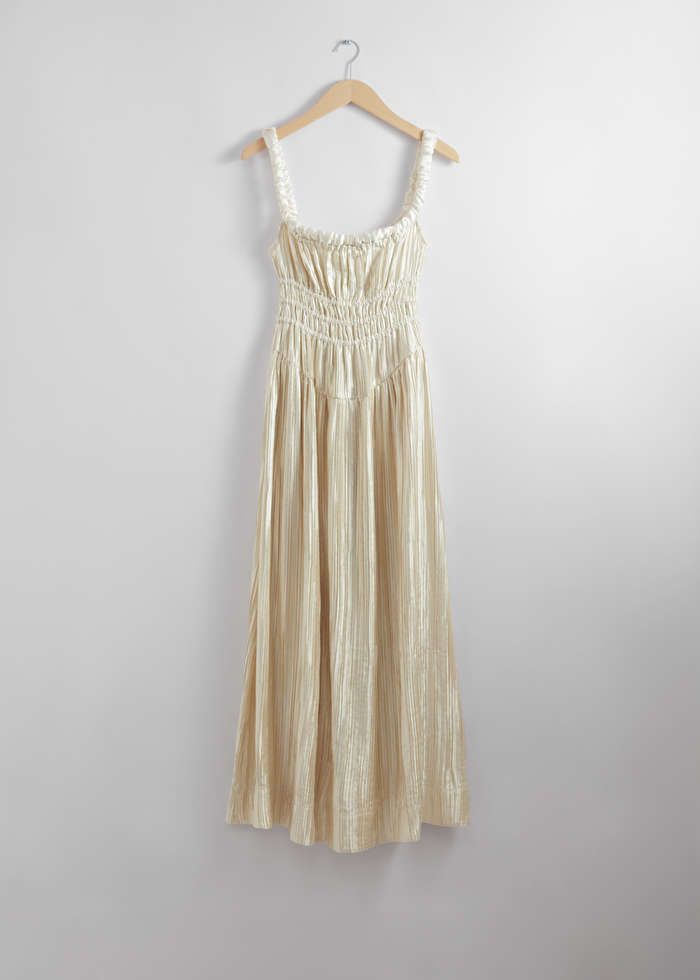 Shirred Satin Midi Dress - Cream - Mini dresses - & Other Stories US | & Other Stories US