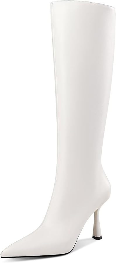 Knee High Boots for Women High Heel Pointed Toe Tall boots Sexy Iron Side Zipper Fall Long Boots | Amazon (US)