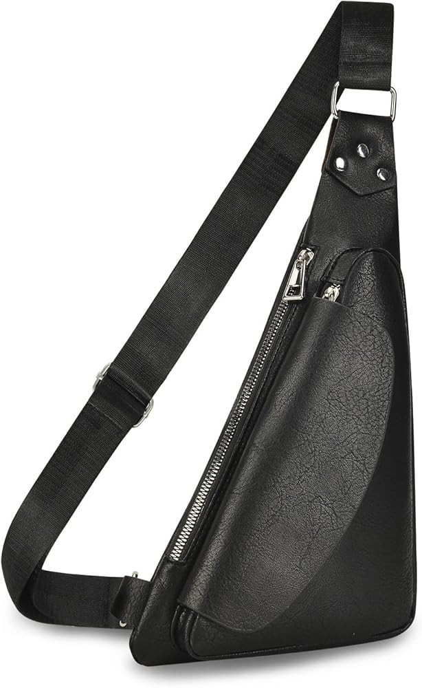 Crossbody Bag Leather Sling Bag For Men Anti-Theft Lightweight Casual Shoulder Bags Chest Pack For Outdoor Business Work Travel Hiking Camping | Amazon (US)