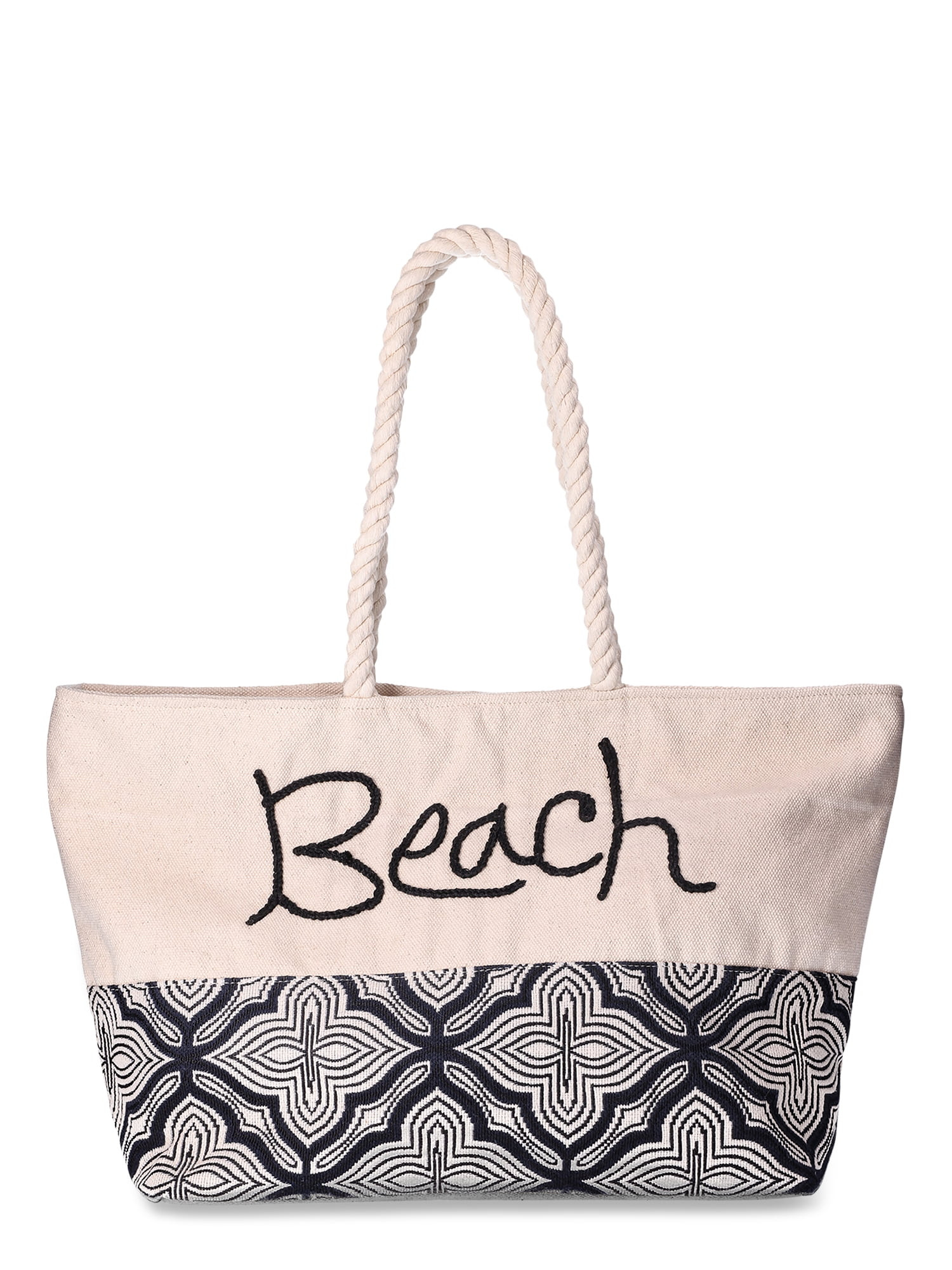Time and Tru Women's Beach Tote with Rope Handles | Walmart (US)