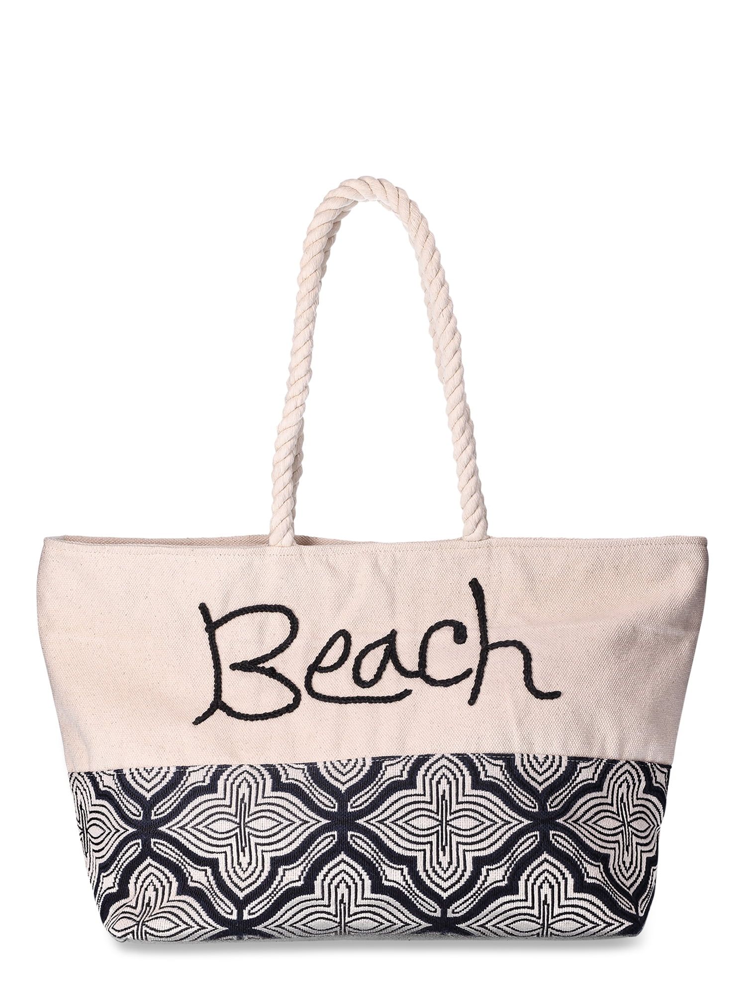 Time and Tru Women's Beach Tote with Rope Handles - Walmart.com | Walmart (US)