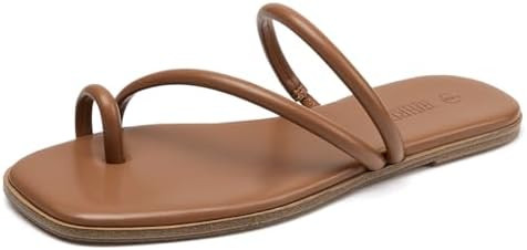 Rihero Women's Slide Sandals Comfortable Square Toe Beach Slip On Strappy Thong Flat Sandals | Amazon (US)